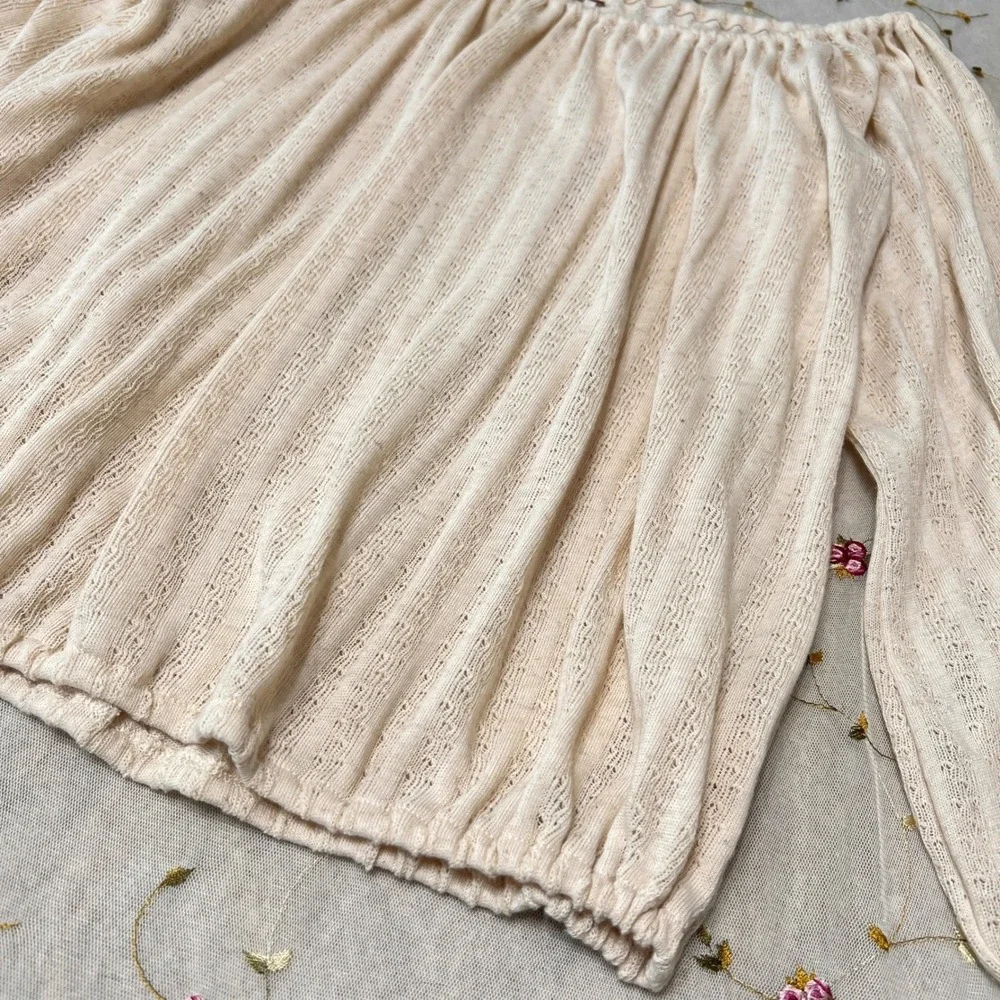 Free People Peasant Top Boat Off Shoulder Cream Pointelle Knit Long Sleeve Large_5